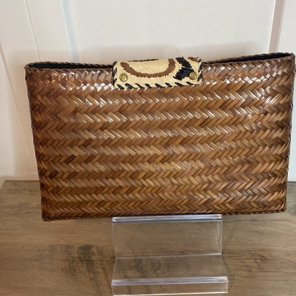 Kultura Hand Woven Brown Clutch with Embroidered Patterned Flap - Picture 2 of 9
